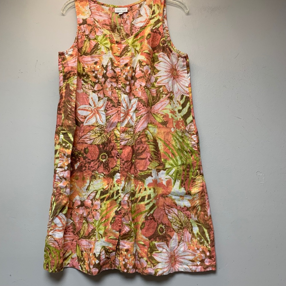 J. Jill Love Linen Shift Dress Womens M Petite Pink Floral Excellent Sleeveless